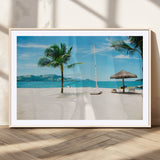 42623350-MGV-CV-36X24-Tropical Beach Wall Art Canvas Print, Framed Palm Tree Art Picture Print, Ocean View Perfect Tropical Coastal Decor Artwork
