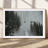 87018452-MGV-CV-36X24-Ski Lift Wall Art Canvas Print, Framed Snowy Pines Art Picture Print, Misty Landscape Perfect Winter Serenity Decor Artwork