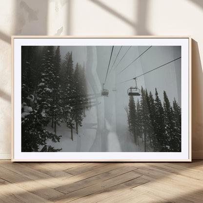 87018452-MGV-CV-36X24-Ski Lift Wall Art Canvas Print, Framed Snowy Pines Art Picture Print, Misty Landscape Perfect Winter Serenity Decor Artwork