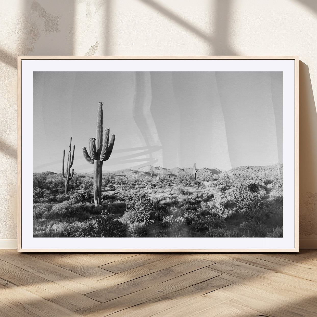85205054-MGV-CV-36X24-Saguaro Cactus Wall Art Canvas Print, Framed Monochrome Landscape Art Picture Print, Scenic Arizona View Perfect Minimalist