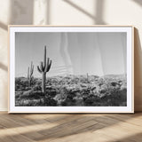85205054-MGV-CV-36X24-Saguaro Cactus Wall Art Canvas Print, Framed Monochrome Landscape Art Picture Print, Scenic Arizona View Perfect Minimalist