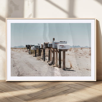 54616109-MGV-CV-36X24-Desert Mailboxes Wall Art – Rustic Rural Roadside Photography Canvas Print, American Southwest Landscape Home Decor for Living
