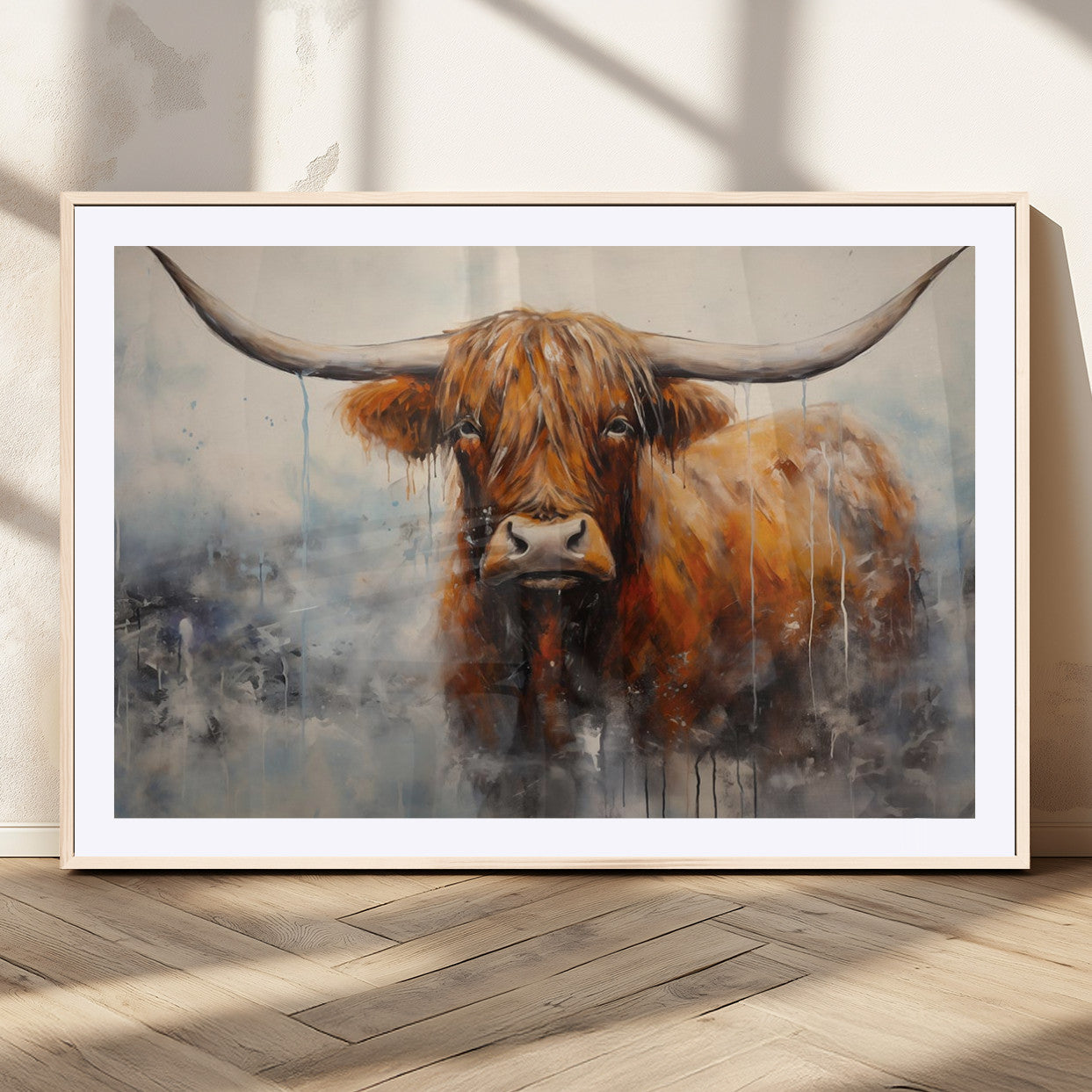 X61001-MGV-CV-36X24-Scottish Highland Wall Art Canvas Print, Framed Longhorn Art Picture Print, Western Cow Perfect Farmhouse Decor Artwork