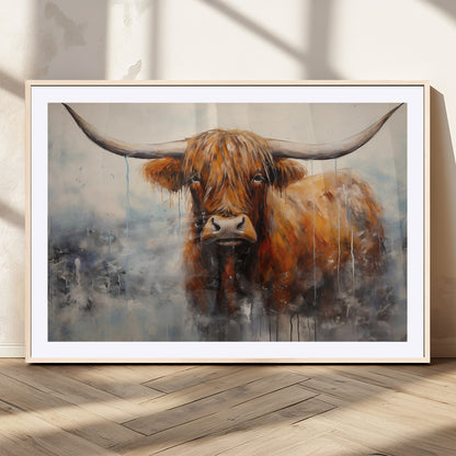 X61001-MGV-CV-36X24-Scottish Highland Wall Art Canvas Print, Framed Longhorn Art Picture Print, Western Cow Perfect Farmhouse Decor Artwork
