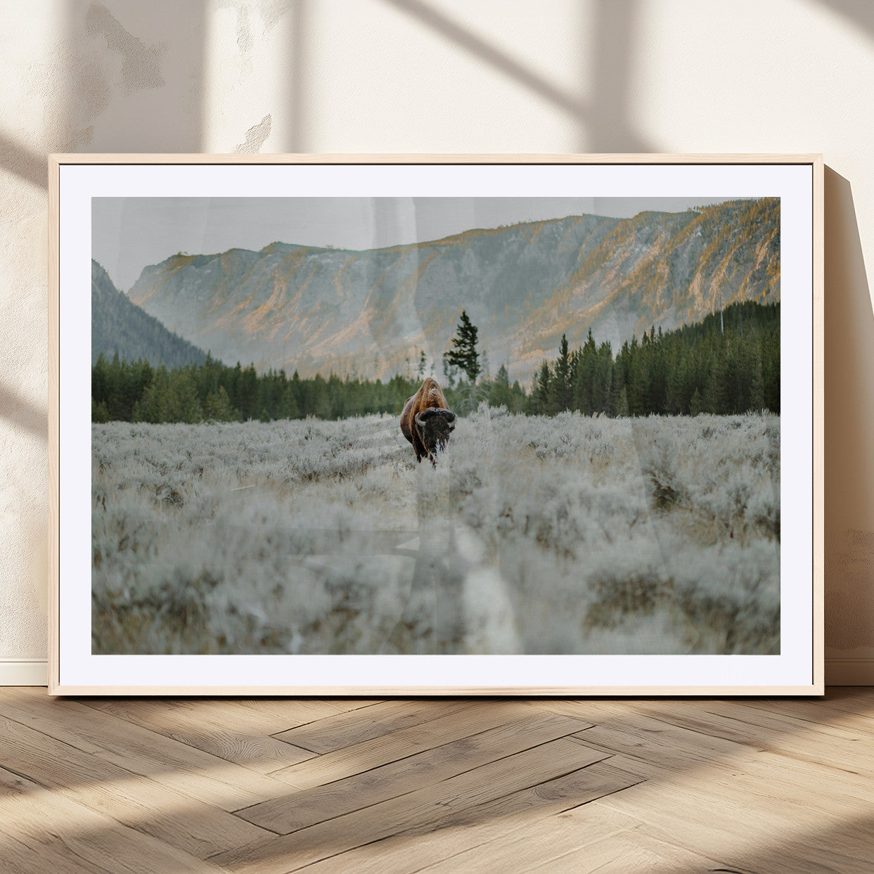 41674074-MGC-FP-36x24_Natural-Bison Wall Art – American Buffalo Wildlife Photography Canvas Print, Western Mountain Landscape Artwork Rustic Nature Decor for