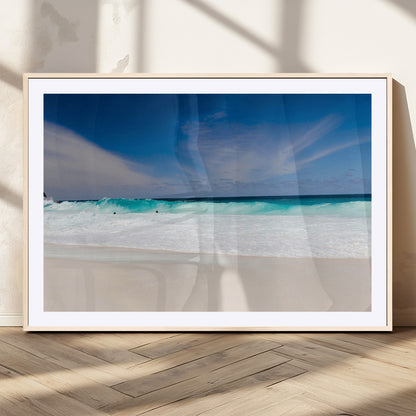 55017356-MGC-FP-36x24_Natural-Ocean Beach Wall Art – Turquoise Wave and White Sand Shoreline Canvas Print, Coastal Seascape Photography Decor for Living Room,