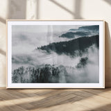 67569654-MGV-CV-36X24-Foggy Forest Wall Art – Mist Covered Hills and Trees Landscape Canvas Print, Moody Nature Photography Decor for Living Room,