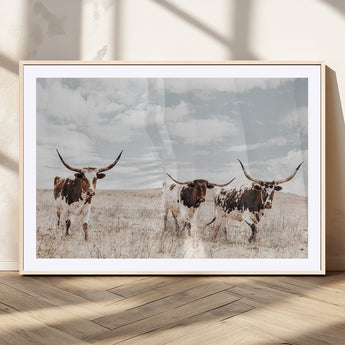 65621083-MGV-CV-36X24-Texas Longhorn Wall Art – Rustic Western Cattle Canvas Print, Southwestern Ranch Photography Decor for Living Room, Office,