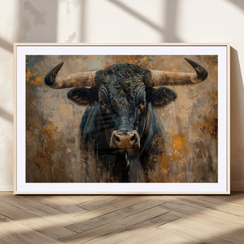 91615410-MGV-CV-36X24-Bull Wall Art – Rustic Western Longhorn Canvas Print, Powerful Abstract Animal Painting, Farmhouse Ranch Decor for Living Room,