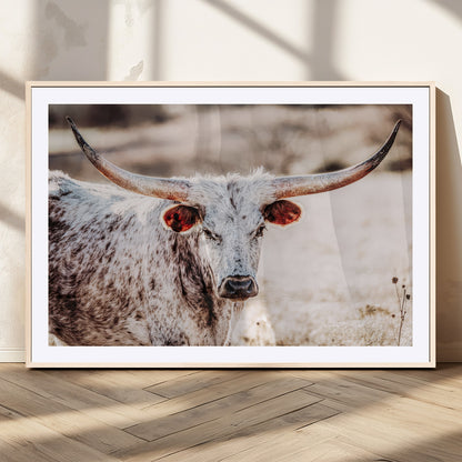 72388892-MGC-FP-36x24_Natural-Texas Longhorn Wall Art – Rustic Western Canvas Print, Cowboy Style Farmhouse Bull Artwork for Living Room, Ranch, Office or Man