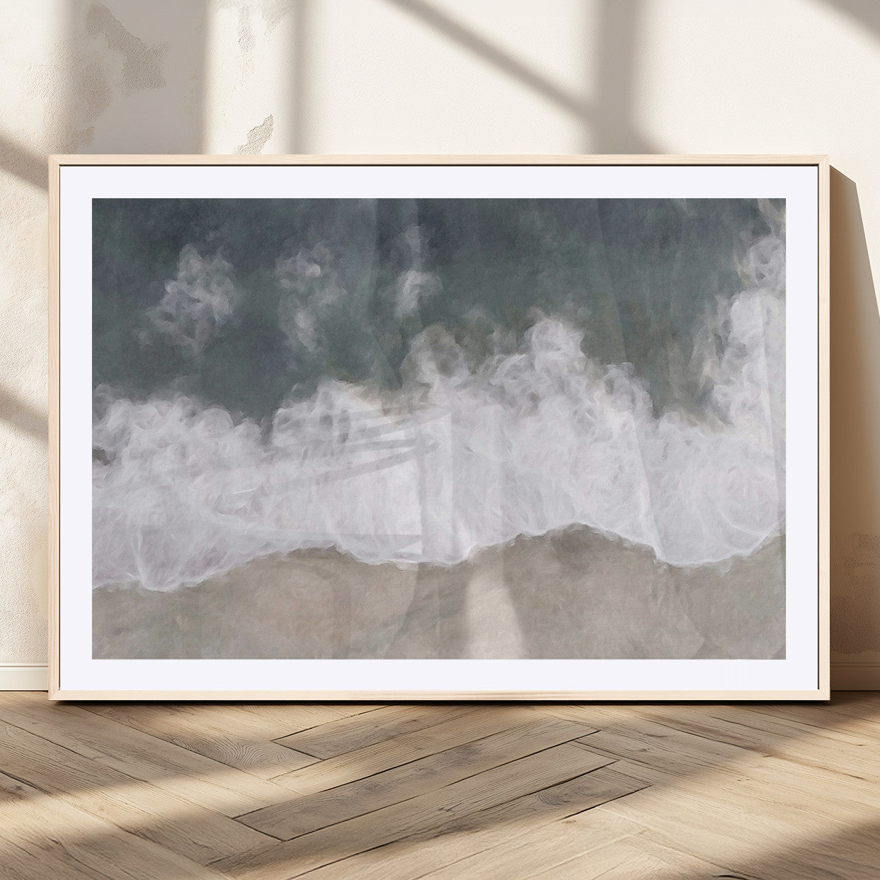 10072982-MGC-FP-36x24_Natural-Abstract Ocean Wave Wall Art – Coastal Beach Canvas Print, Minimalist Seascape Painting, Modern Ocean Inspired Artwork for Living