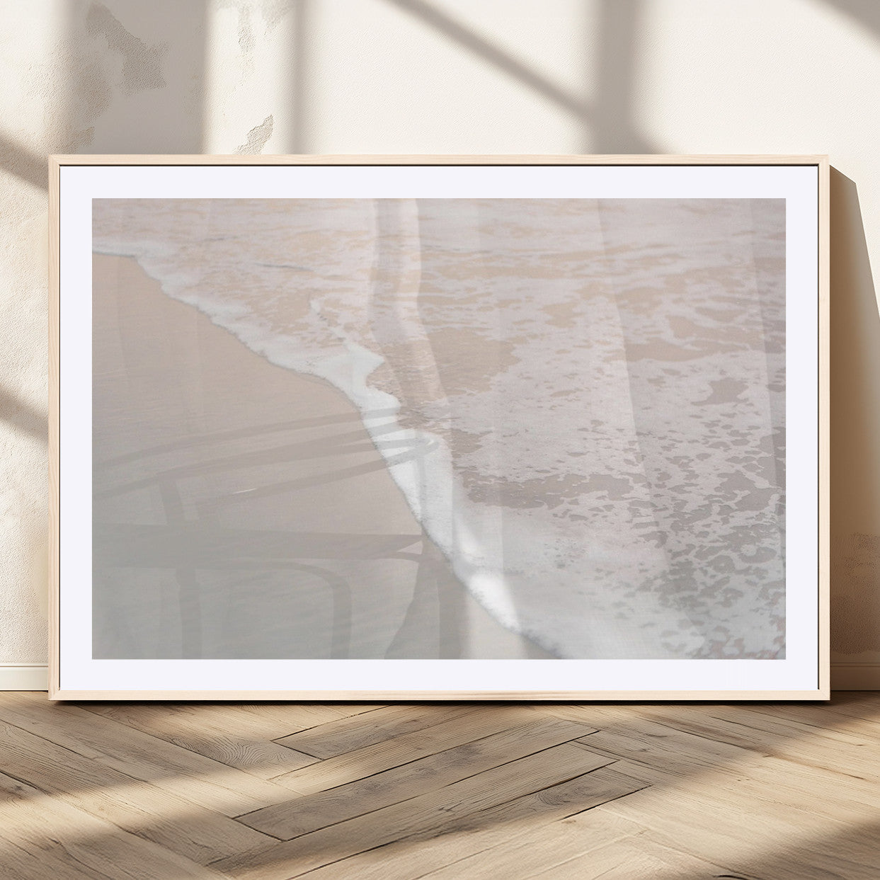 28414510-MGC-FP-36x24_Natural-Ocean Shoreline Wall Art – Minimal Coastal Beach Canvas Print, Soft Sea Foam and Sand Photography Artwork, Relaxing Nautical Decor