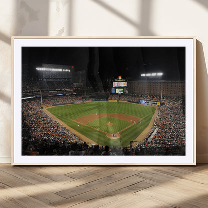26445161-MGC-FP-36x24_Natural-Baseball Stadium at Night – Panoramic Ballpark Canvas Wall Art, Sports Decor for Man Cave, Office, Game Room, Sports Bar, Baseball