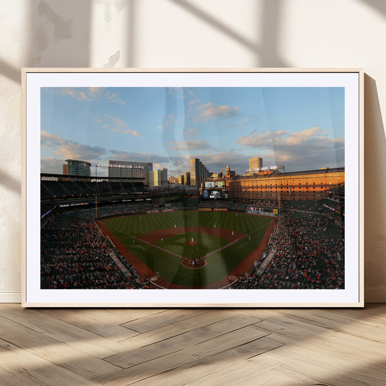 22285236-MGC-FP-36x24_Natural-Baseball Stadium Sunset – Panoramic Ballpark Canvas Wall Art, Sports Decor for Office, Man Cave, Game Room, Sports Bar, Baseball