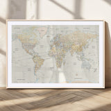 40660043-MGC-FP-36x24_Natural-World Map Wall Art – Large Detailed Atlas Style Map Print with Countries, Cities, and Oceans, Neutral Beige and Tan Educational