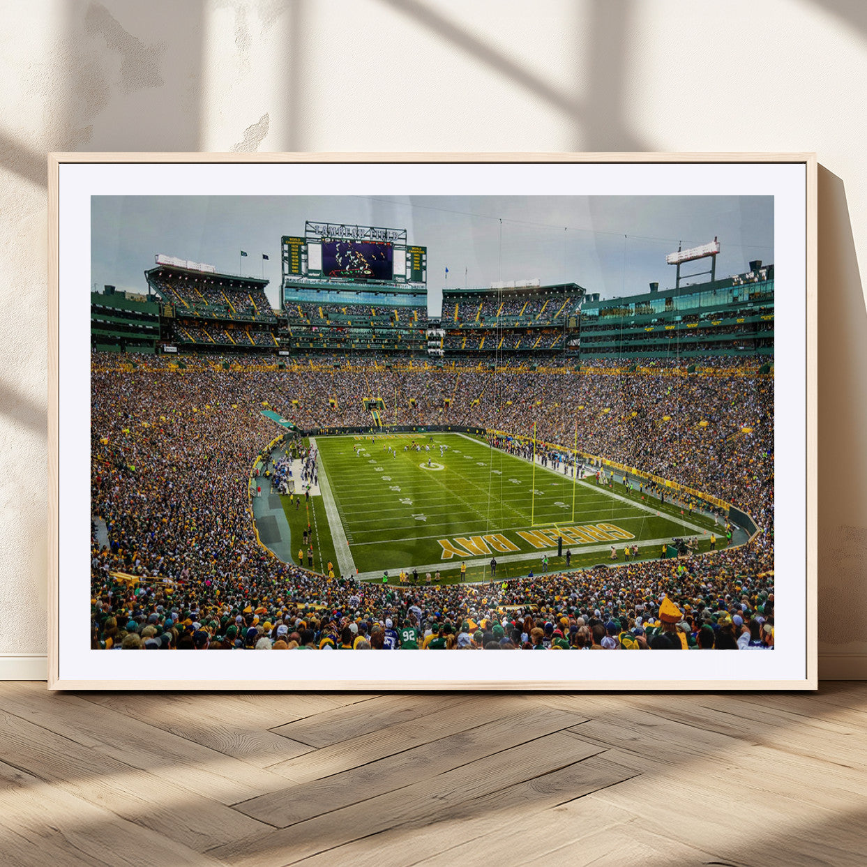 96617112-MGC-FP-36x24_Natural-Lambeau Field Wall Art – Green Bay Packers NFL Football Stadium Canvas Print – Game Day Crowd Sports Decor for Man Cave, Bar, or