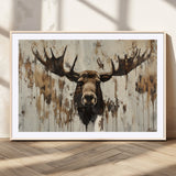 34496536-MGC-FP-36x24_Natural-Rustic Moose Wall Art – Modern Abstract Animal Canvas Print – Majestic Moose Head Painting with Neutral Earth Tones for Cabin,