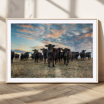 13867292-MGV-CV-36X24-Black Cattle Wall Art – Rustic Ranch Herd Canvas Print, Western Farmhouse Country Landscape Decor for Living Room, Office, or