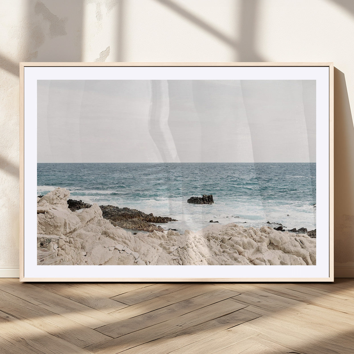 25481980-MGV-CV-36X24-Ocean Coastal Wall Art – Rocky Shoreline and Waves Canvas Print, Serene Beach Landscape Decor for Living Room, Bedroom, or Office