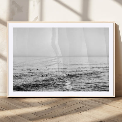 47208268-MGV-CV-36X24-Surfer Ocean Wall Art – Black and White Coastal Canvas Print, Minimalist Surfing Seascape Decor for Living Room, Bedroom, or Beach