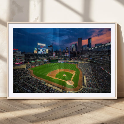 68222753-MGC-FP-36x24_Natural-Baseball Stadium Wall Art – Panoramic Night Game Canvas Print, Sports Decor for Man Cave, Office, Bar, or Living Room
