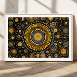 45478523-MGC-FP-36x24_Natural-Abstract Circle Wall Art – Bold Black and Gold Dot Painting Canvas Print, Modern Geometric Mandala Style Decor for Living Room or