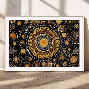 45478523-MGC-FP-36x24_Natural-Abstract Circle Wall Art – Bold Black and Gold Dot Painting Canvas Print, Modern Geometric Mandala Style Decor for Living Room or
