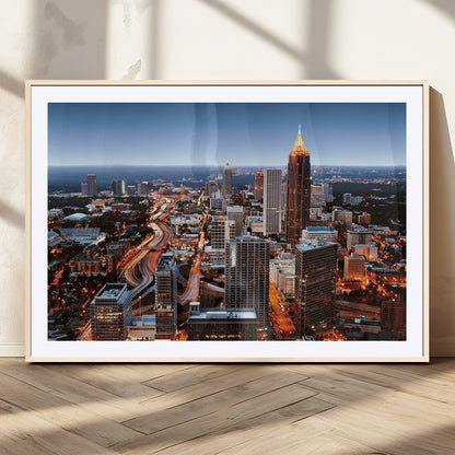 25096967-MGV-CV-36X24-Atlanta Skyline Wall Art – Vibrant Cityscape Canvas Print, Modern Night Lights Urban Decor for Office, Living Room, or Apartment