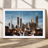 23859158-MGC-FP-36x24_Natural-Atlanta Skyline Wall Art – Modern Cityscape Canvas Print with Night Lights and Traffic Trails, Urban Decor for Office, Apartment,