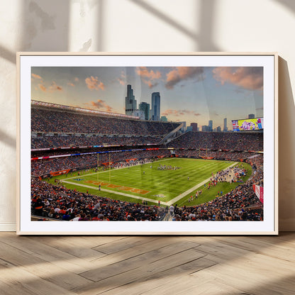 55377093-MGC-FP-36x24_Natural-Soldier Field Wall Art – Panoramic Chicago Bears Football Stadium Canvas Print, Game Day Sports Decor for Man Cave, Bar, Office,