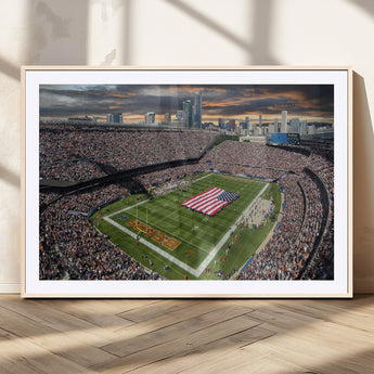 98106777-MGV-CV-36X24-Soldier Field Wall Art – Chicago Bears Stadium Canvas Print with American Flag, Game Day Football Decor for Man Cave, Bar, or