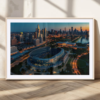 36690345-MGV-CV-36X24-Soldier Field Wall Art – Chicago Bears Stadium Aerial Night Canvas Print, City Skyline Football Decor for Living Room, Office, or