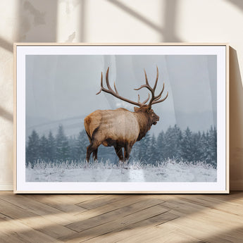 85177251-MGC-FP-36x24_Natural-Elk Wall Art – Majestic Wildlife Canvas Print of Bull Elk Snowy Forest, Rustic Nature Decor for Living Room, Cabin, or Office
