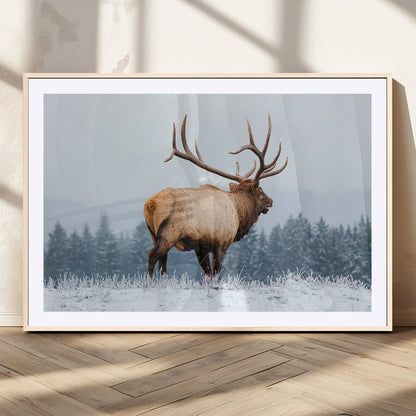 85177251-MGC-FP-36x24_Natural-Elk Wall Art – Majestic Wildlife Canvas Print of Bull Elk Snowy Forest, Rustic Nature Decor for Living Room, Cabin, or Office