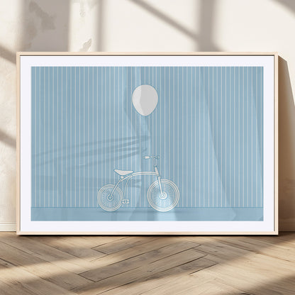 56479838-MGC-FP-36x24_Natural-Bicycle Wall Art – Minimalist Blue Canvas Print with Balloon Illustration, Modern Decor Artwork for Kids Room, Nursery, or Living