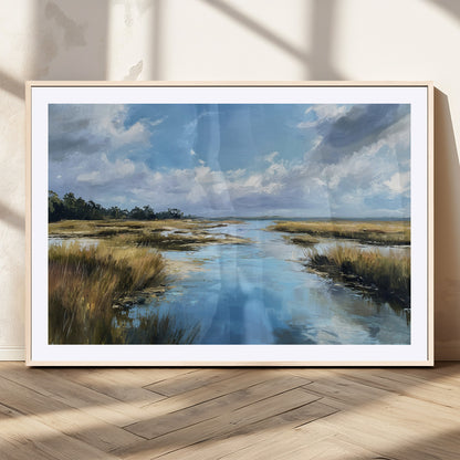 87082041-MGC-FP-36x24_Natural-Marshland Landscape Wall Art – Serene Nature Canvas Print with Blue Sky and Reflections, Tranquil Scenic Painting for Living Room,