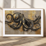 57944271-MGV-CV-36X24-Octopus Wall Art – Black and Gold Nautical Canvas Print, Modern Ocean Inspired Artwork with Elegant Detailing, Coastal Marine