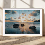 23879436-MGC-FP-36x24_Natural-Rocky Ocean Sunset Canvas Wall Art – Seaside Dramatic Seascape, Ocean Sunset Art Print for Coastal Modern Decor for Nature