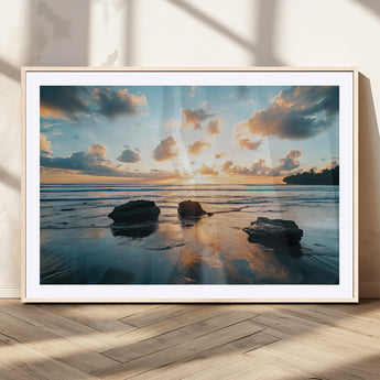 23879436-MGC-FP-36x24_Natural-Rocky Ocean Sunset Canvas Wall Art – Seaside Dramatic Seascape, Ocean Sunset Art Print for Coastal Modern Decor for Nature