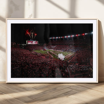 60690191-MGV-CV-36X24-Stadium Wall Art – Night Game Football Canvas Print with Fireworks, Marching Band and Crowd, Panoramic Sports Photography for Man