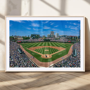 35800083-MGC-FP-36x24_Natural-Wrigley Field Baseball Stadium Canvas Wall Art – Packed Crowd Sports Stadium Print, City Skyline Baseball Field Canvas for Game