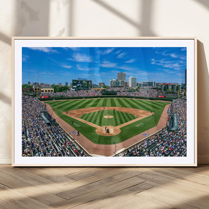 35800083-MGC-FP-36x24_Natural-Wrigley Field Baseball Stadium Canvas Wall Art – Packed Crowd Sports Stadium Print, City Skyline Baseball Field Canvas for Game