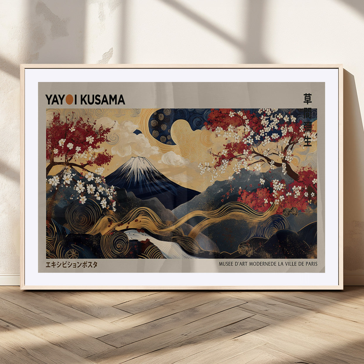 66892669-MGV-CV-36X24-Japanese Landscape Wall Art – Mount Fuji Canvas Print with Cherry Blossoms and Golden Waves, Traditional Asian Inspired Artwork