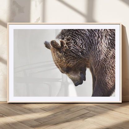 14405507-MGC-FP-36x24_Natural-Grizzly Bear Canvas Wall Art – Framed Wildlife Nature Decor, Large Brown Bear Profile Canvas Print for Living Room, Office, or