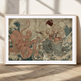 54879547-MGV-CV-36X24-Tsukioka Yoshitoshi Samurai Wall Art Print, Japanese Katana Warrior Canvas Wall Art, Octopus Sea Monster Canvas Print,
