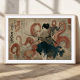 50812504-MGV-CV-36X24-Tsukioka Yoshitoshi Samurai Wall Art Print, Japanese Katana Warrior Canvas Wall Art, Octopus Sea Monster Canvas Print,