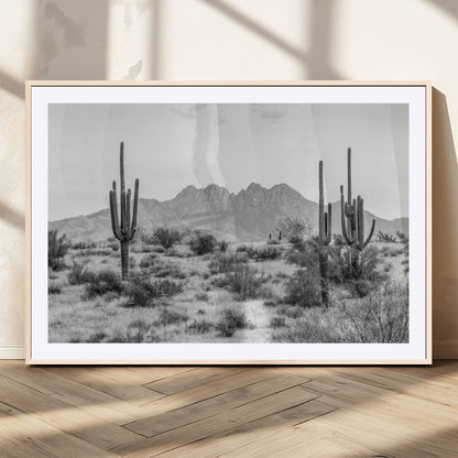 97436PHN-MGC-FP-36x24_Natural-Desert Landscape Wall Art – Black and White Cactus and Mountain Canvas Print, Southwestern Nature Photography for Living Room,