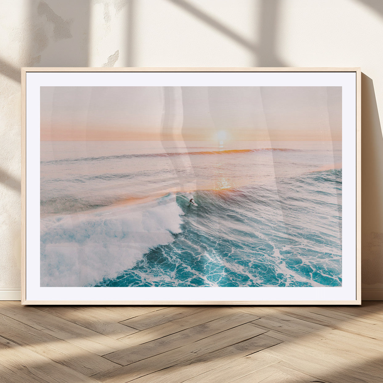 34064591-MGC-FP-36x24_Natural-Surfing Wall Art – Sunset Ocean Wave Canvas Print, Surfer Riding Sea Photography Decor for Bedroom, Living Room, Office, Coastal