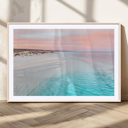 41613614-MGC-FP-36x24_Natural-Beach Sunset Wall Art – Pastel Ocean Canvas Print, Turquoise Water and Pink Sky Photography Decor for Bedroom, Living Room, Office