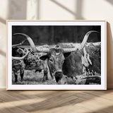 15425553-MGC-FP-36x24_Natural-Western Wall Art – Longhorn Cattle Black and White Canvas Print, Rustic Ranch Photography Decor for Bedroom, Living Room, Office,